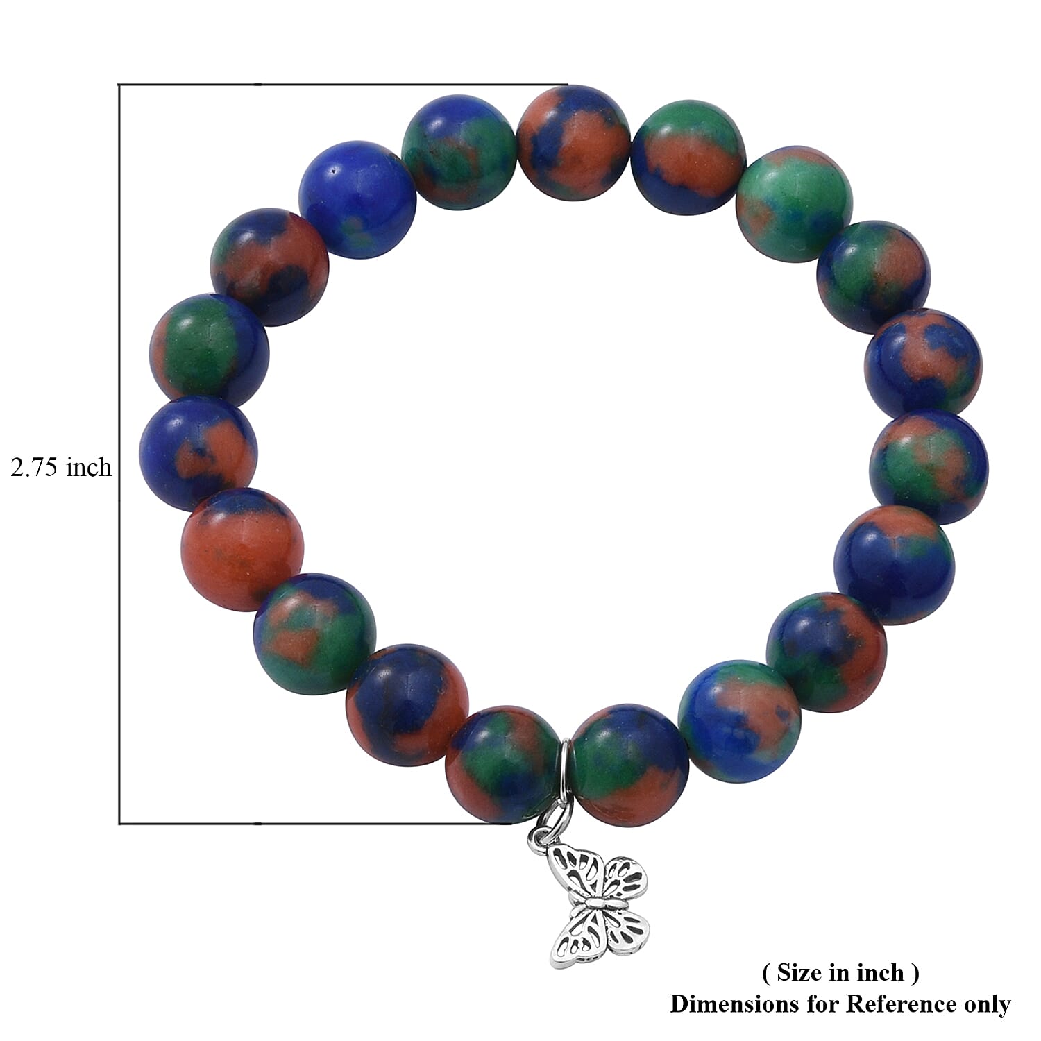 Multi Color Jasper (D) Beaded Stretch Bracelet with Charm in Sterling Silver 100.00 ctw