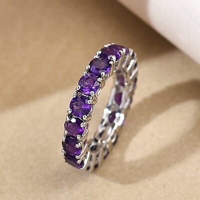 Lusaka Amethyst 3.90 ctw Ring in Platinum Over Sterling Silver (Size 5.5)