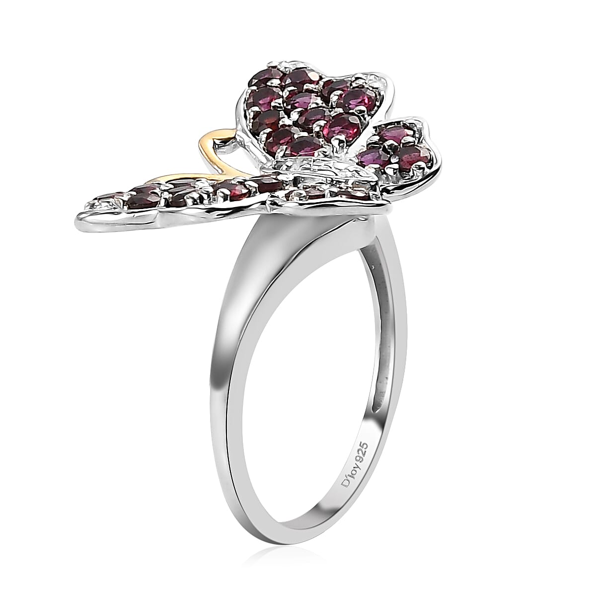 Anthill Garnet and Diamond Butterfly Ring in Vermeil Yellow Gold and Platinum Over Sterling Silver (Size 7.0) 1.75 ctw image number 3