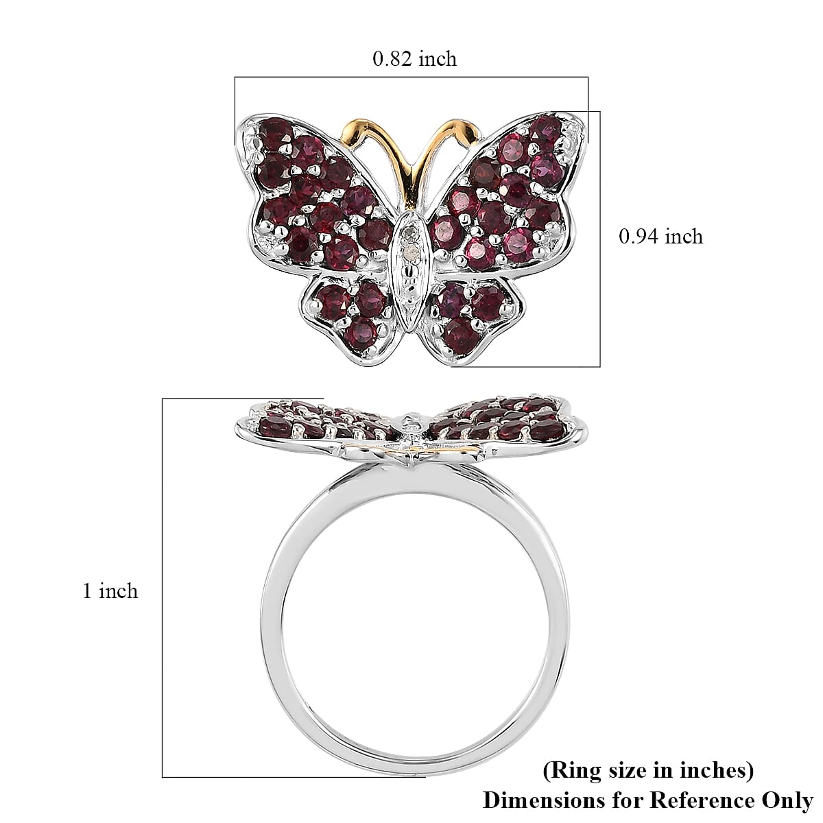 Anthill Garnet and Diamond Butterfly Ring in Vermeil Yellow Gold and Platinum Over Sterling Silver (Size 7.0) 1.75 ctw image number 5