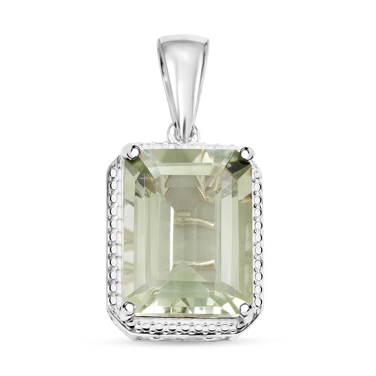 Montezuma Prasiolite Solitaire Pendant in Sterling Silver 10.65 ctw