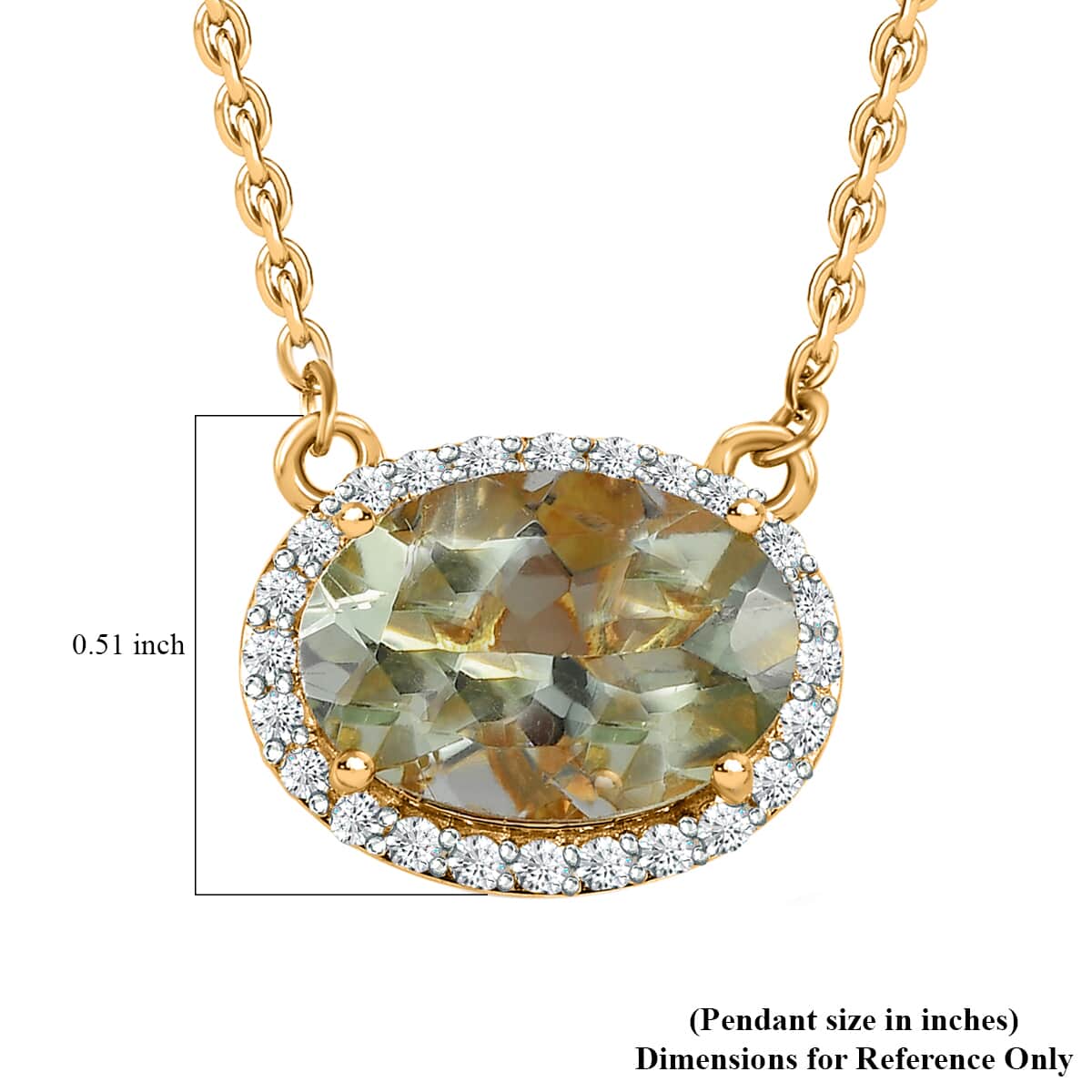Montezuma Prasiolite Necklace in Sterling Silver Ion Plated YG Stainless Steel, White Zircon Halo Pendant, Birthday Gifts For Her 5.65 ctw image number 6