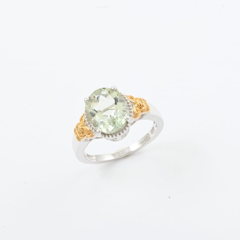 Montezuma Prasiolite Solitaire Ring, Prasiolite Ring, Platinum Over Sterling Silver Ring, Birthday Gifts 4.15 ctw