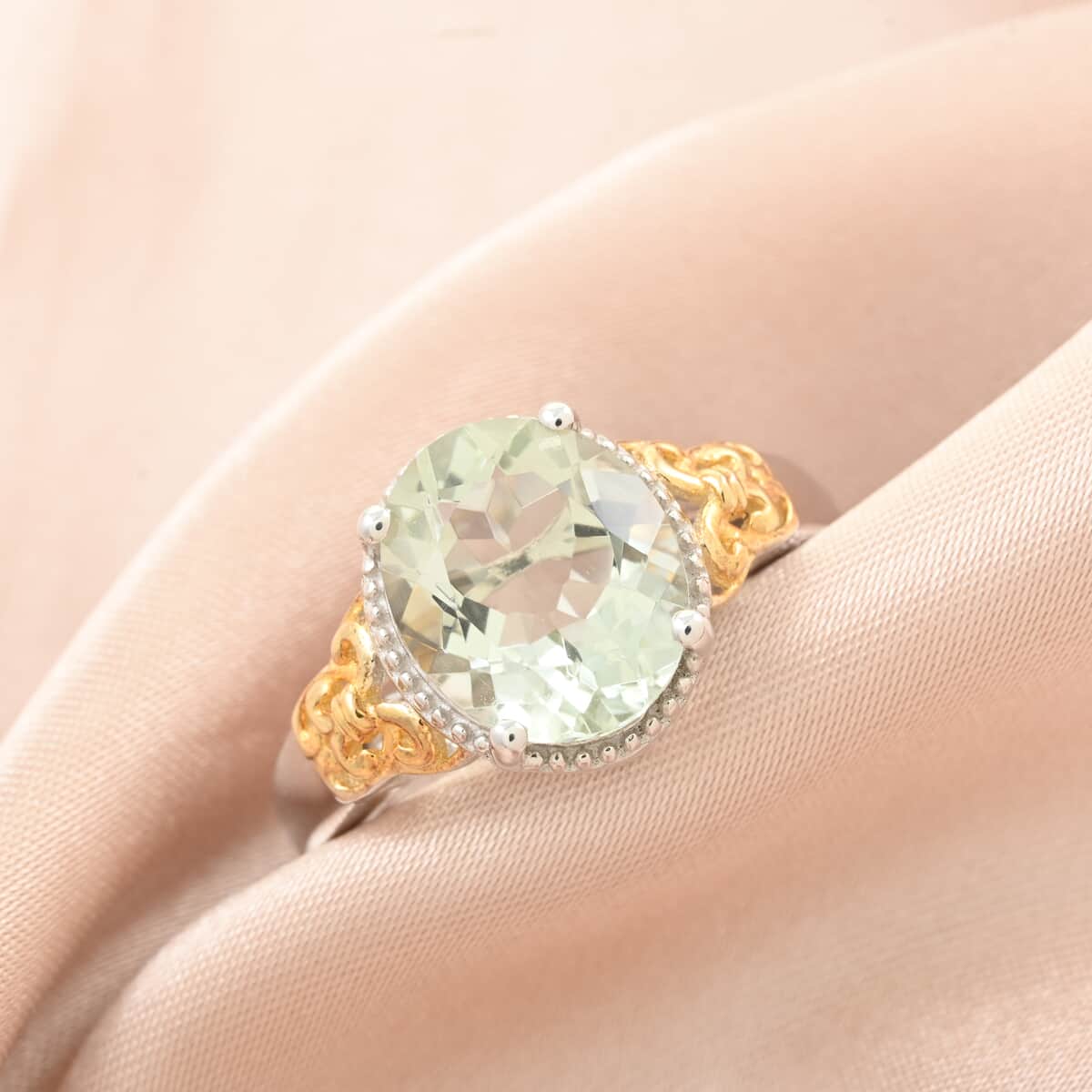 Montezuma Prasiolite Solitaire Ring in Platinum Over Sterling Silver 4.35 ctw image number 1