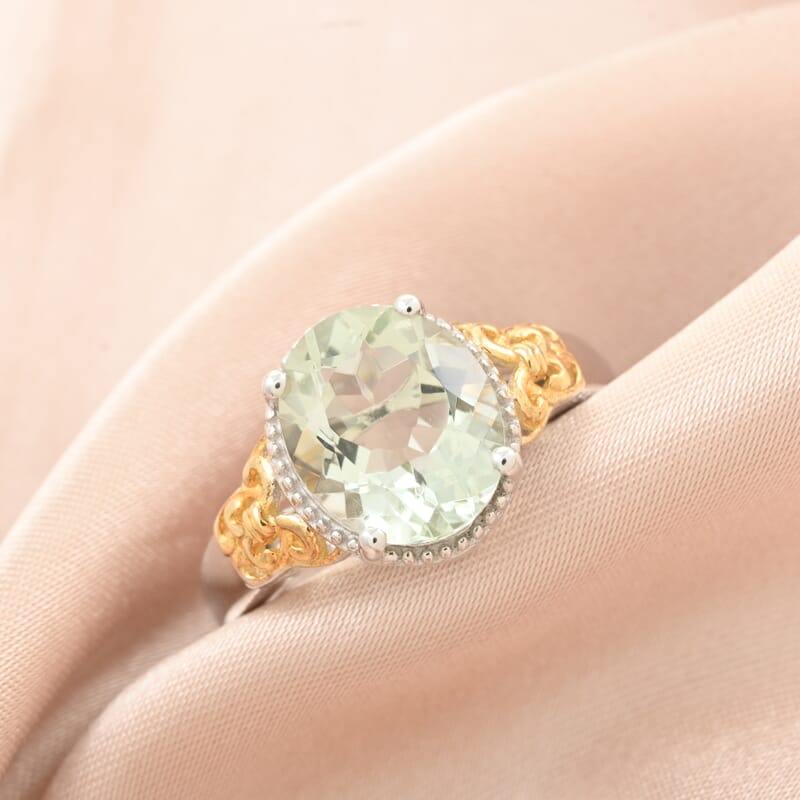 Montezuma Prasiolite Solitaire Ring, Prasiolite Ring, Platinum Over Sterling Silver Ring, Birthday Gifts 4.15 ctw
