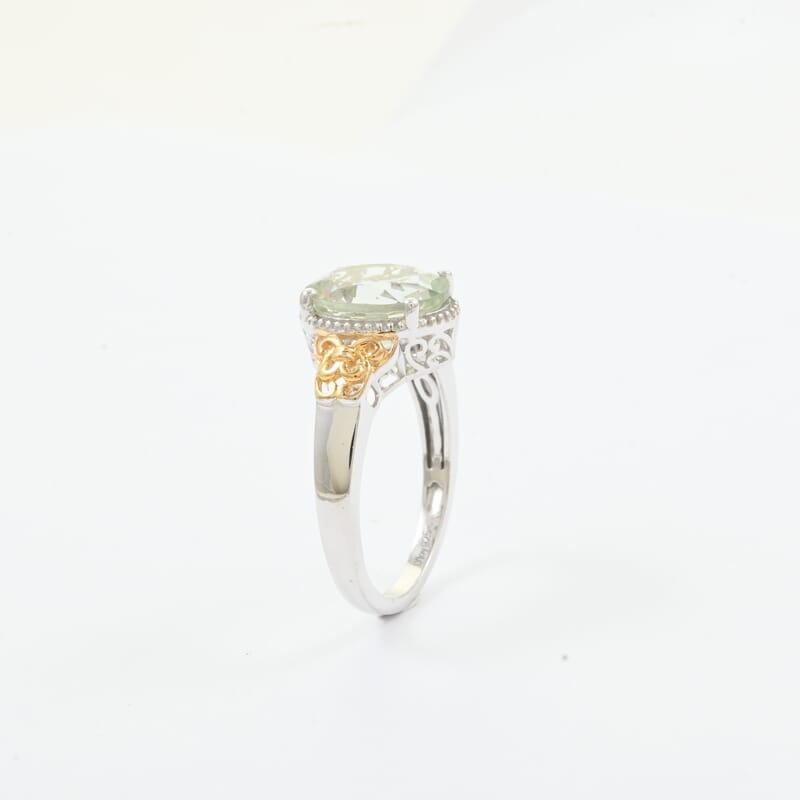 Montezuma Prasiolite Solitaire Ring, Prasiolite Ring, Platinum Over Sterling Silver Ring, Birthday Gifts 4.15 ctw