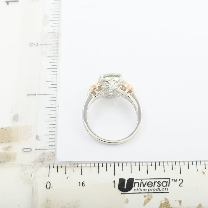 Montezuma Prasiolite Solitaire Ring, Prasiolite Ring, Platinum Over Sterling Silver Ring, Birthday Gifts 4.15 ctw