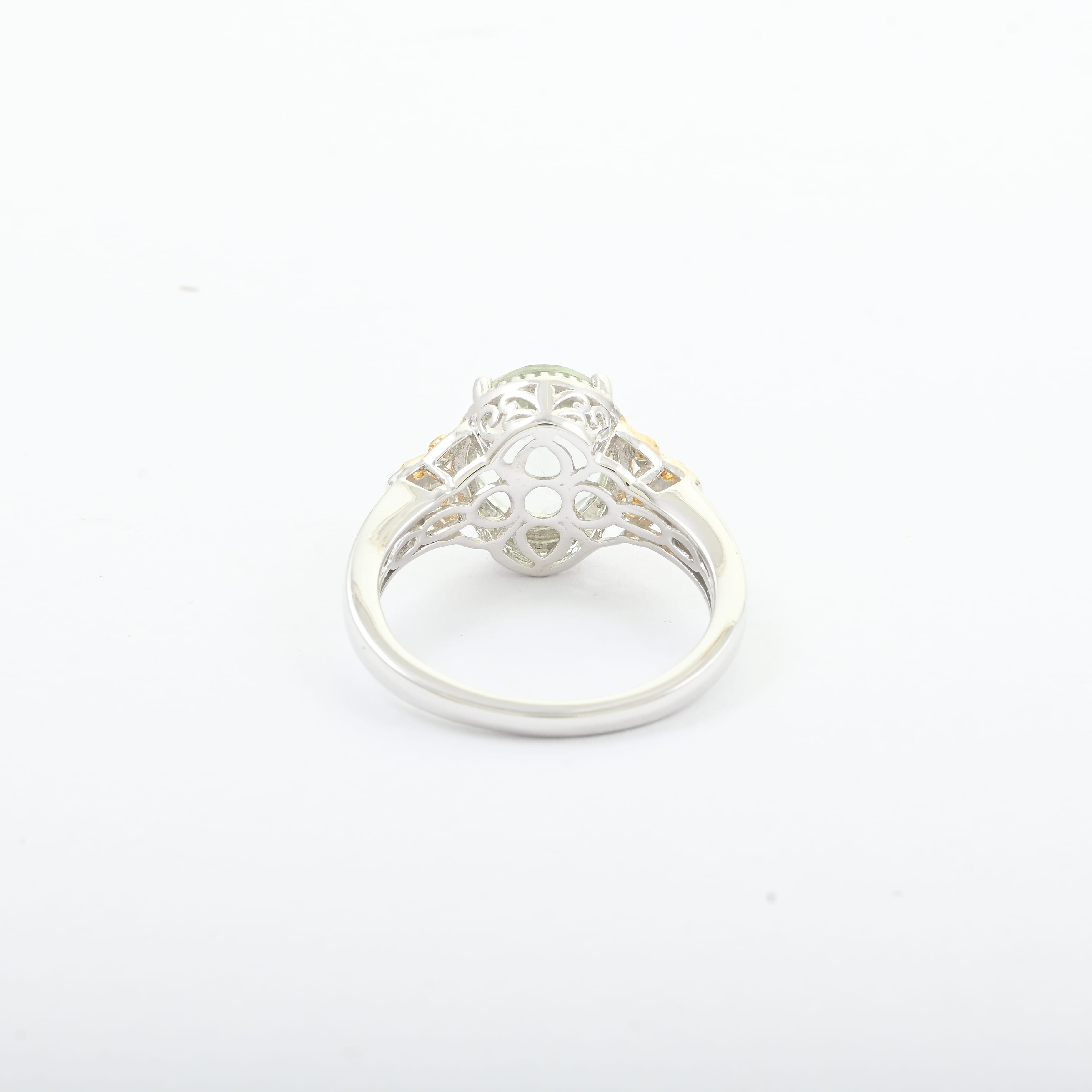 Montezuma Prasiolite Solitaire Ring, Prasiolite Ring, Platinum Over Sterling Silver Ring, Birthday Gifts 4.15 ctw