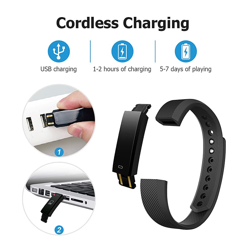 Letscom ID115UHR Fitness Tracker includes Pedometer and Sleep Monitoring Smart Watch with Black Strap (1 inch screen, 5.5-9 inches)
