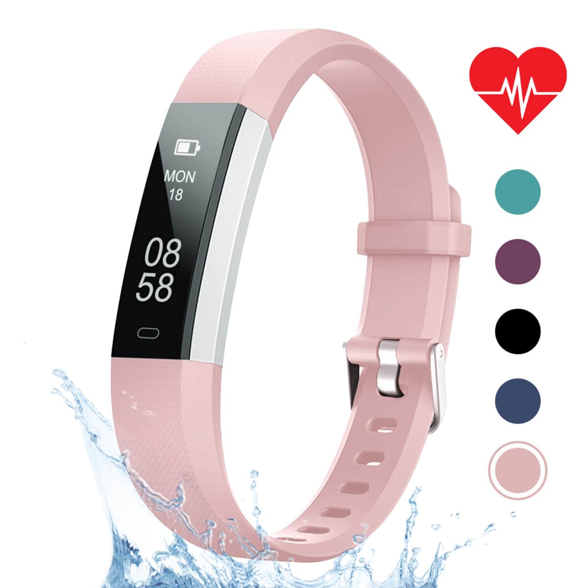 LETSCOM ID115UHR Fitness Tracker includes Pedometer and Sleep Monitoring Smart Watch with Pink Strap (1 inch screen, 5.5-9 inches) image number 0