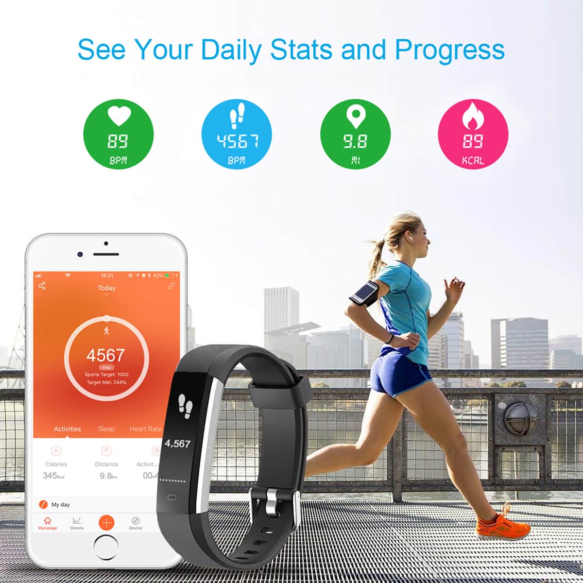 Letscom ID115UHR Fitness Tracker includes Pedometer and Sleep Monitoring Smart Watch image number 3