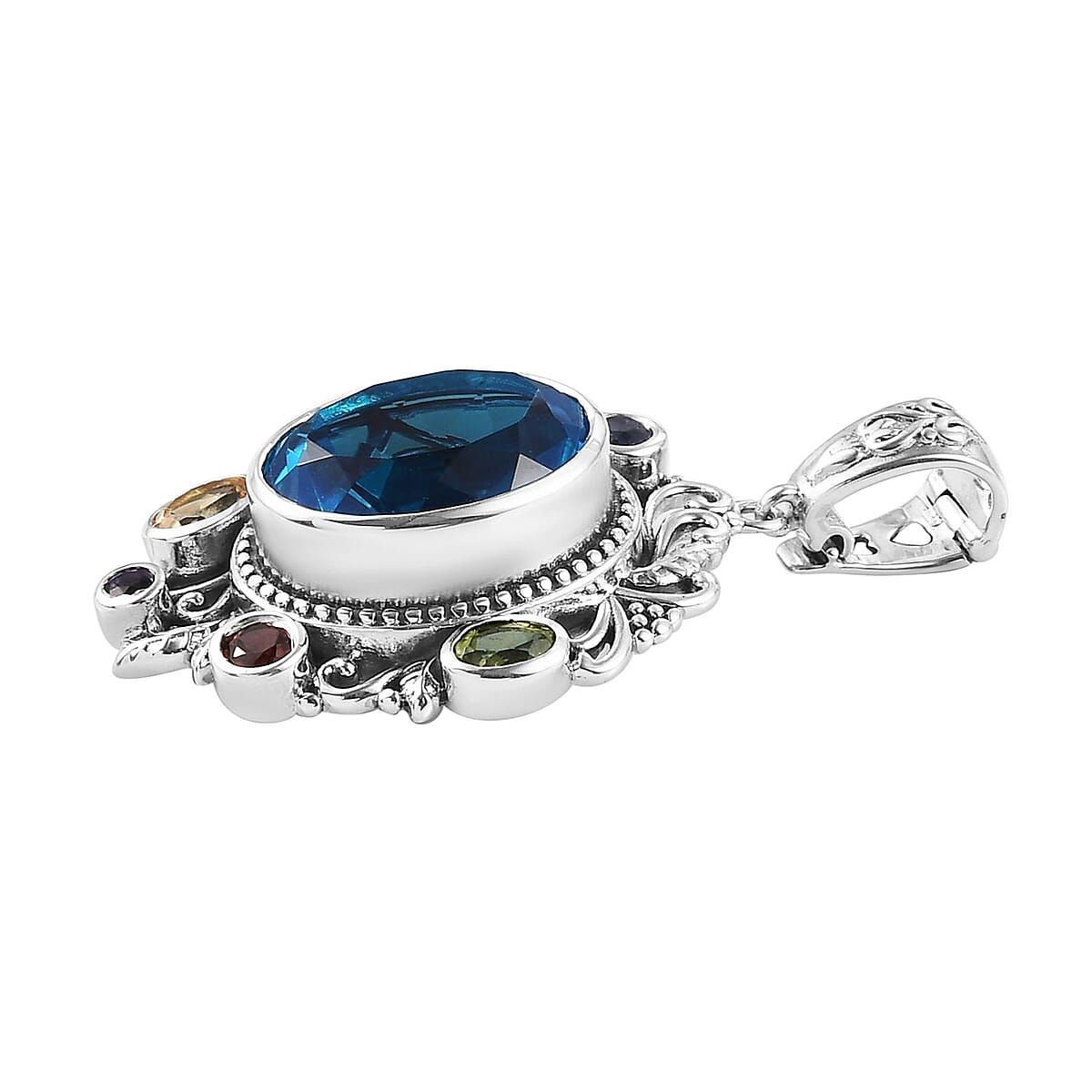 Artisan Crafted Caribbean Quartz (Triplet) and Multi Gemstone Pendant with Enhancer Loop in Sterling Silver 10.85 ctw image number 2