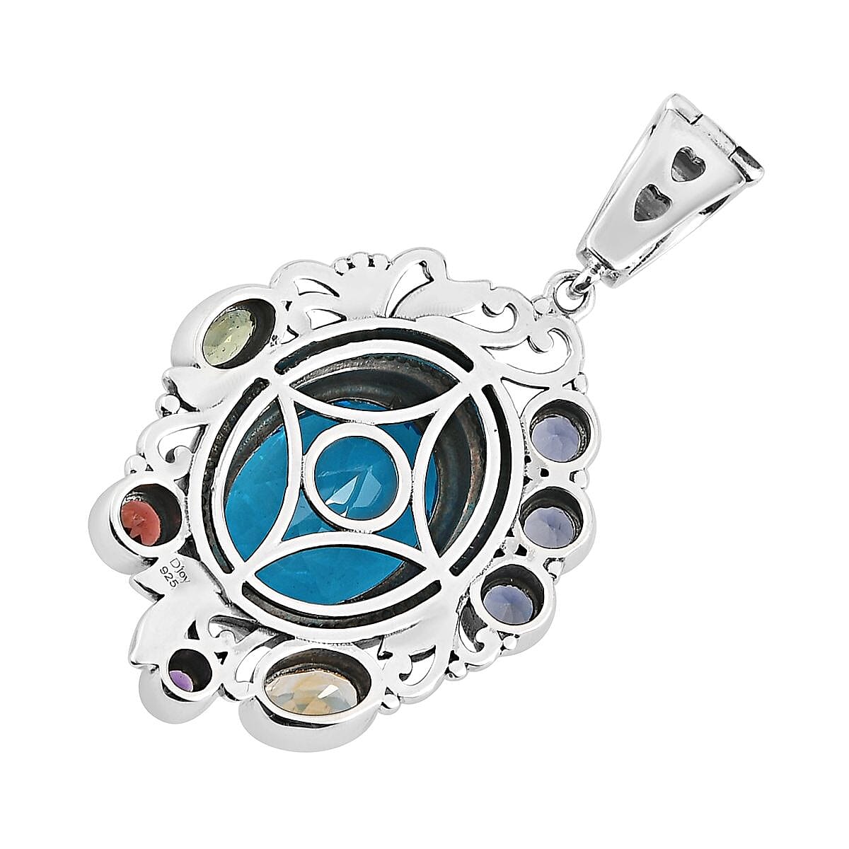 Artisan Crafted Caribbean Quartz (Triplet) and Multi Gemstone Pendant with Enhancer Loop in Sterling Silver 10.85 ctw image number 3