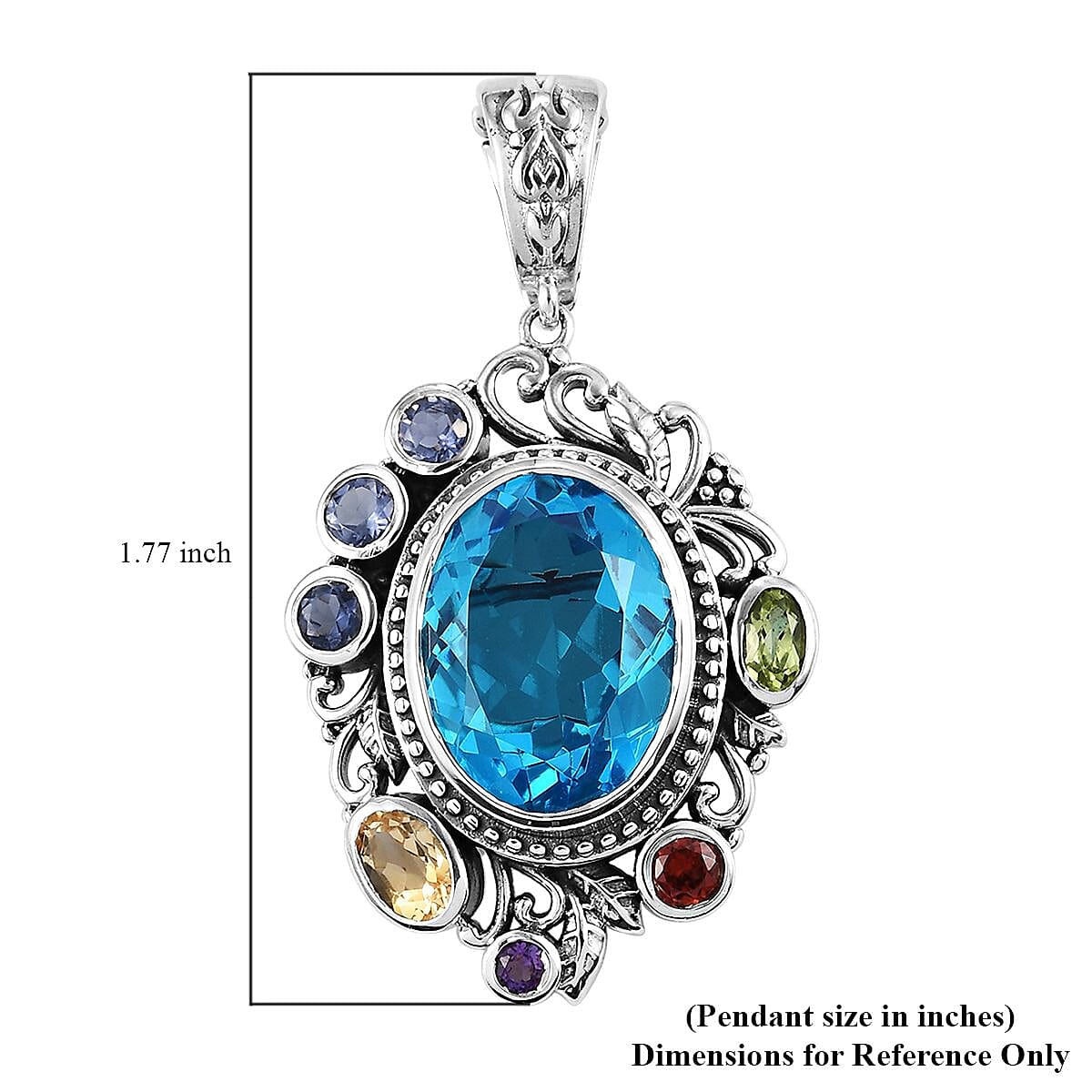 Artisan Crafted Caribbean Quartz (Triplet) and Multi Gemstone Pendant with Enhancer Loop in Sterling Silver 10.85 ctw image number 4
