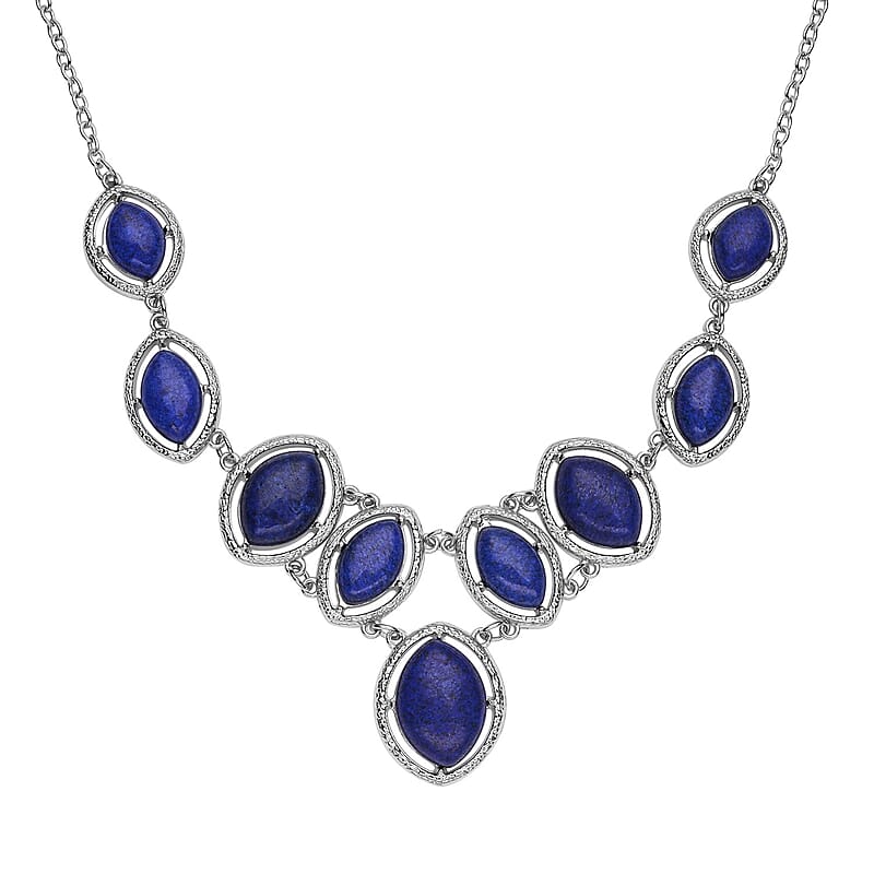 Lapis Lazuli Necklace 18-20 Inches in Silvertone 125.00 ctw