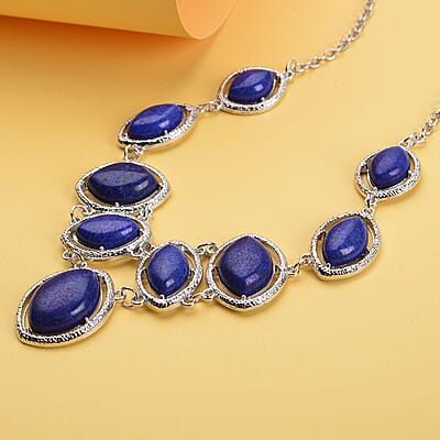 Lapis Lazuli Necklace 18-20 Inches in Silvertone 125.00 ctw