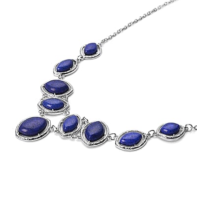 Lapis Lazuli Necklace 18-20 Inches in Silvertone 125.00 ctw