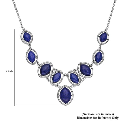 Lapis Lazuli Necklace 18-20 Inches in Silvertone 125.00 ctw