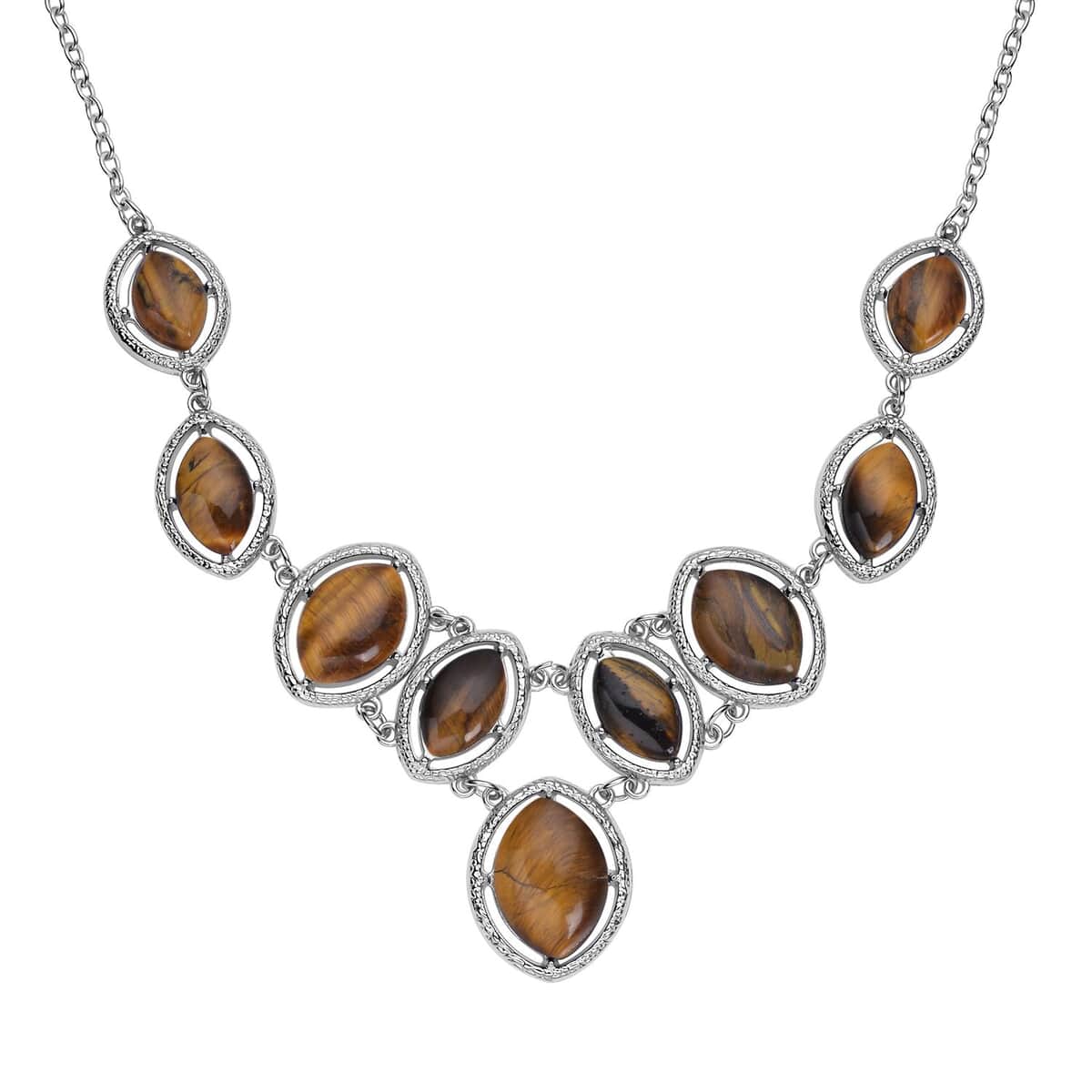 Yellow Tiger's Eye Necklace 18-20 Inches in Silvertone 125.00 ctw image number 0