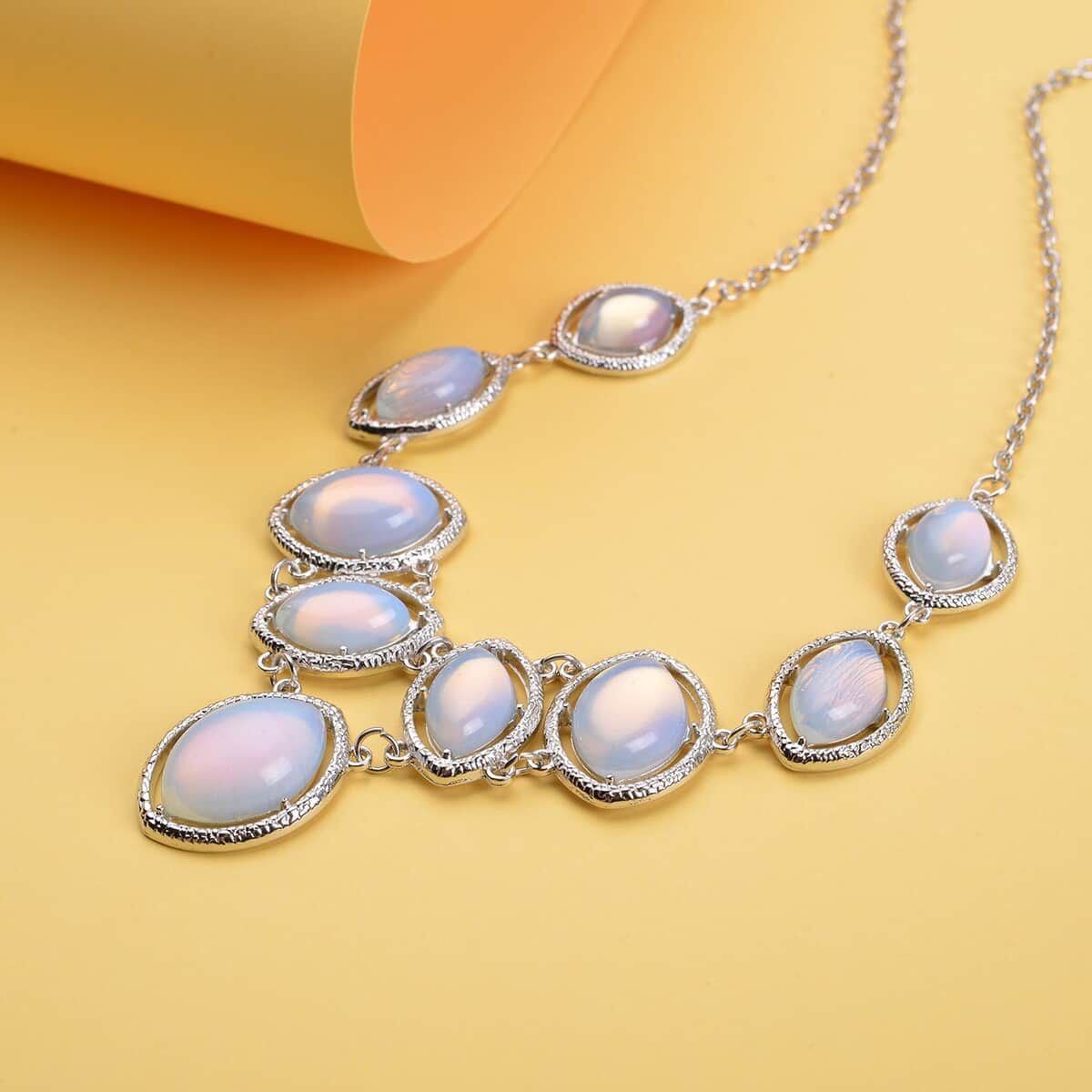 Opalite Necklace 18-20 Inches in Silvertone 125.00 ctw image number 1