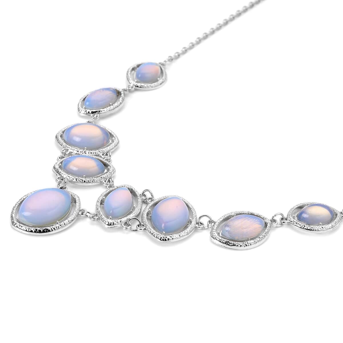 Opalite Necklace 18-20 Inches in Silvertone 125.00 ctw image number 3