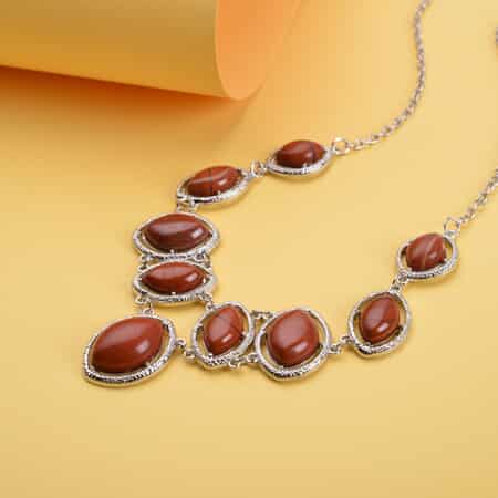 Red Jasper Necklace 18-20 Inches in Silvertone 125.00 ctw image number 1
