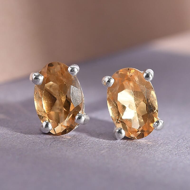 D'Joy Brazilian Citrine Solitaire Stud Earrings in Sterling Silver, Citrine Jewelry, Birthday Anniversary Gift For Her 0.85 ctw