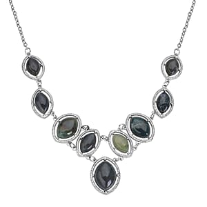 Indian Agate Necklace 18-20 Inches in Silvertone 125.00 ctw
