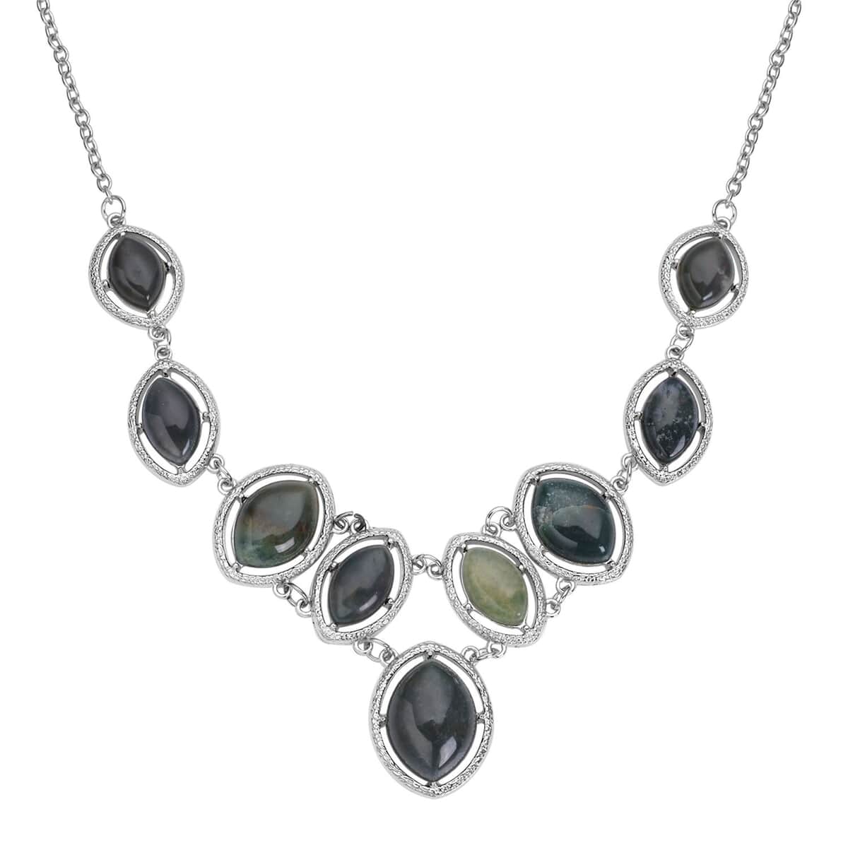 Indian Agate Necklace 18-20 Inches in Silvertone 125.00 ctw image number 0