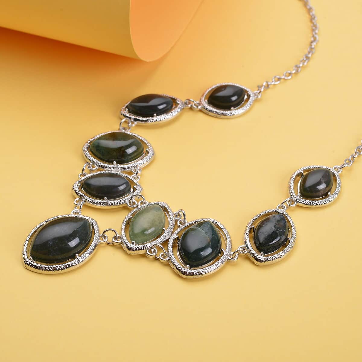 Indian Agate Necklace 18-20 Inches in Silvertone 125.00 ctw image number 1