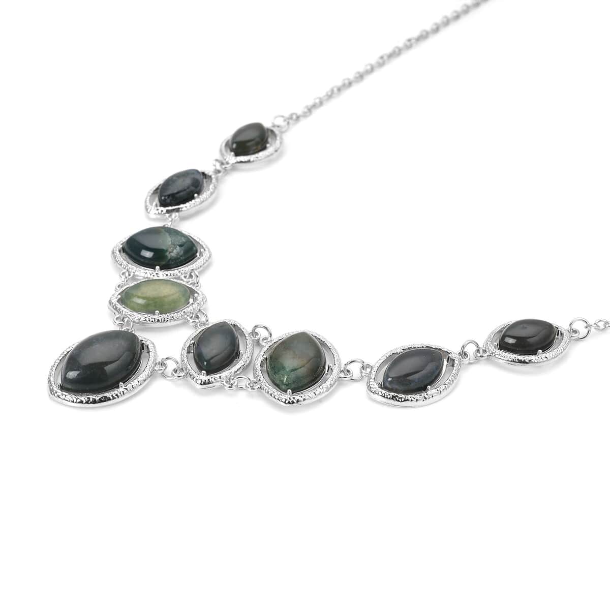 Indian Agate Necklace 18-20 Inches in Silvertone 125.00 ctw image number 3