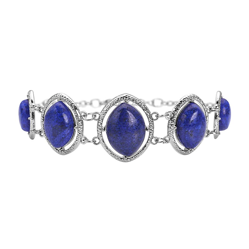 Lapis Lazuli Bracelet in Silvertone (8.00 In) 61.50 ctw