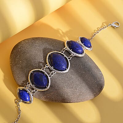 Lapis Lazuli Bracelet in Silvertone (8.00 In) 61.50 ctw