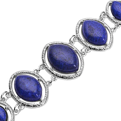 Lapis Lazuli Bracelet in Silvertone (8.00 In) 61.50 ctw