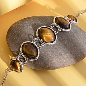 Yellow Tiger's Eye Bracelet in Silvertone (8.00 In) 61.50 ctw