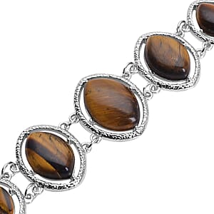 Yellow Tiger's Eye Bracelet in Silvertone (8.00 In) 61.50 ctw