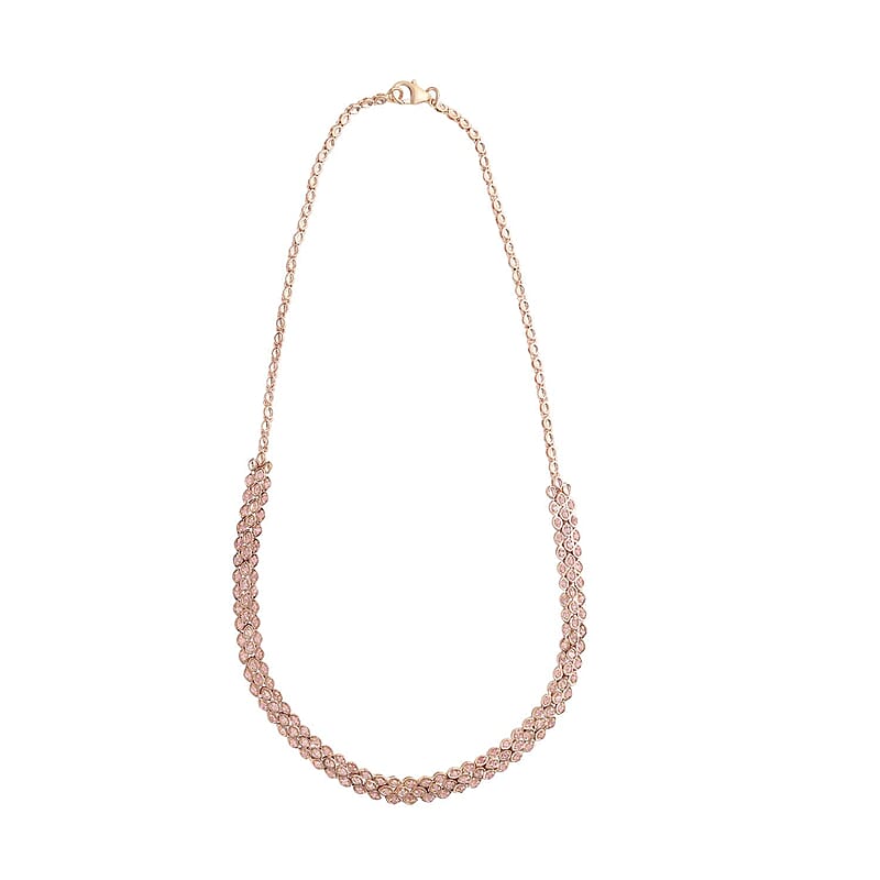 Uncut Natural Pink Diamond Tennis Necklace 16 Inches in Vermeil Rose Gold Over Sterling Silver 1.50 ctw