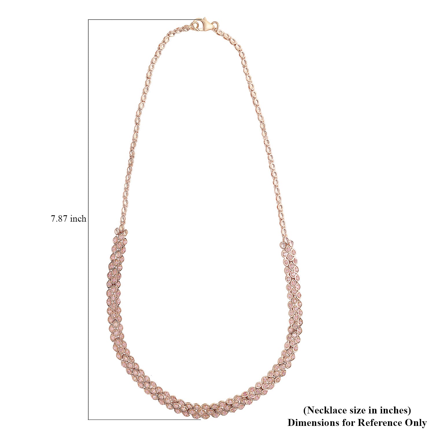 Uncut Natural Pink Diamond Tennis Necklace 16 Inches in Vermeil Rose Gold Over Sterling Silver 1.50 ctw