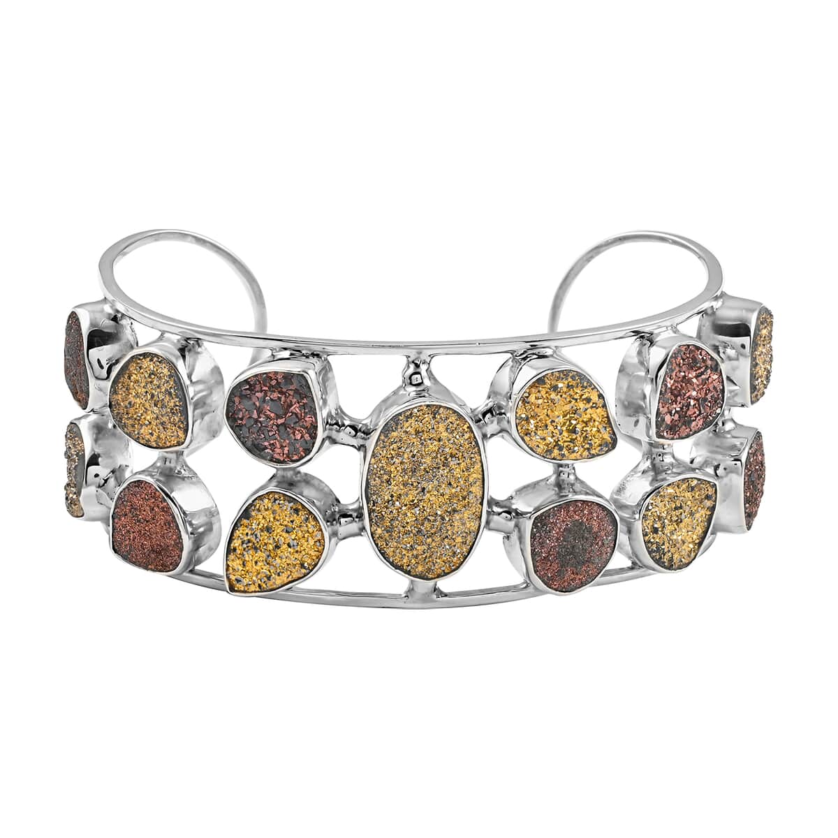 Gold and Purple Drusy Quartz Cuff Bracelet in Sterling Silver (7.00 In) image number 0