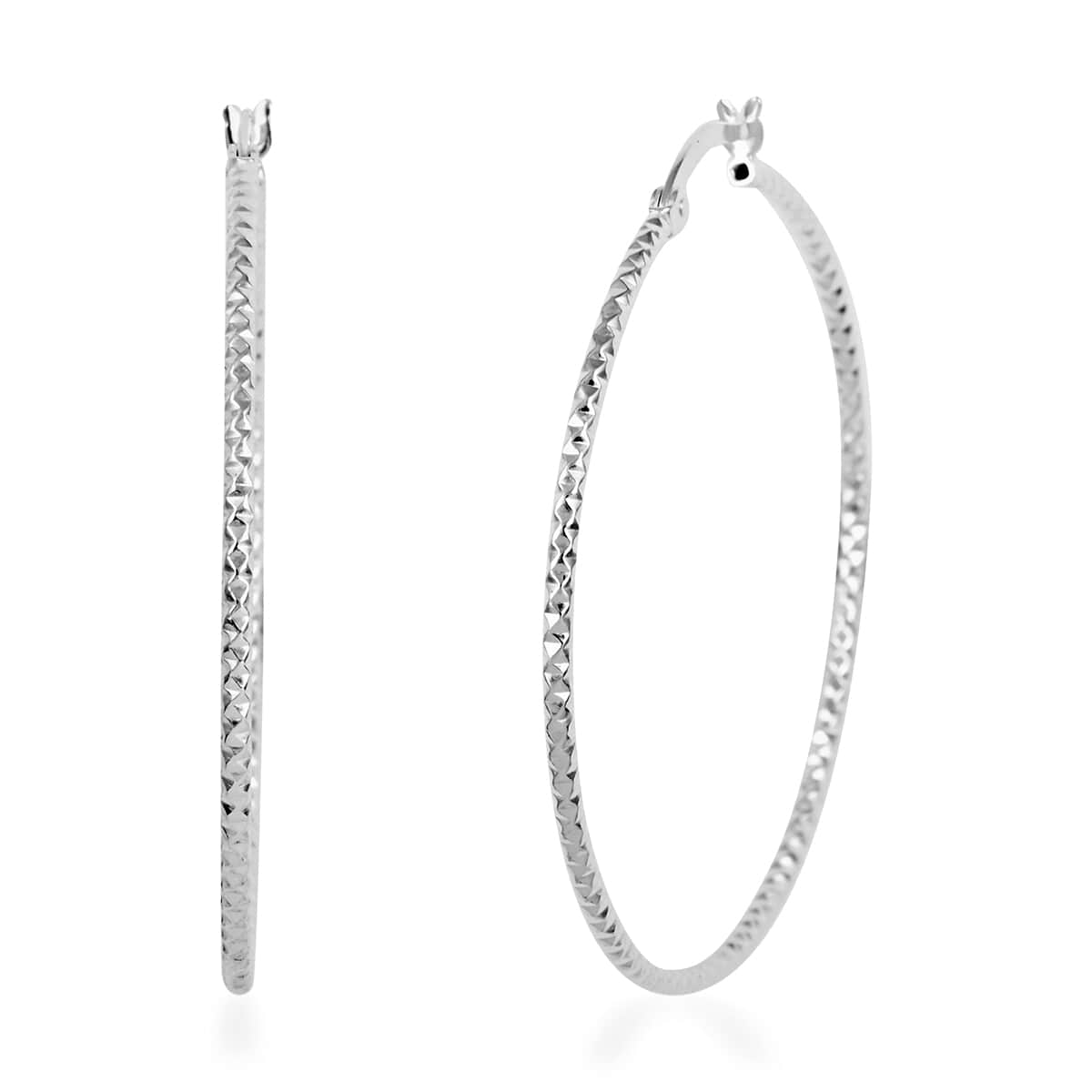 Sterling Silver Diamond-cut Hoop Earrings 2.50 Grams image number 0
