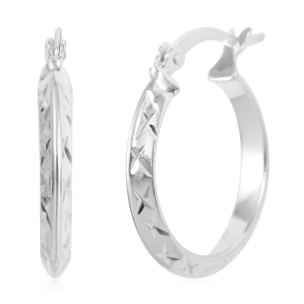 Sterling Silver Diamond-Cut Hoop Earrings 2 Grams image number 0
