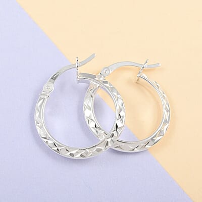 Sterling Silver Diamond-Cut Hoop Earrings 2 Grams