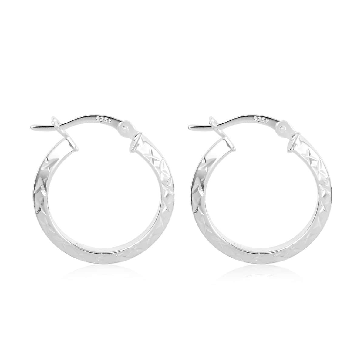 Sterling Silver Diamond-Cut Hoop Earrings 2 Grams image number 3