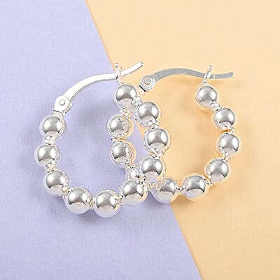 Sterling Silver Beaded Hoop Earrings 2.90 Grams