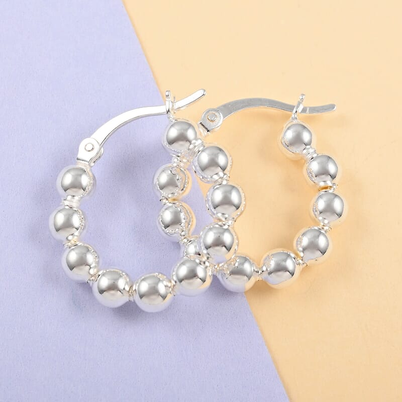 Sterling Silver Beaded Hoop Earrings 2.90 Grams