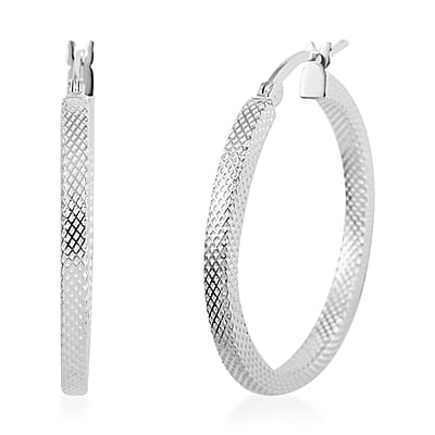 Sterling Silver Diamond-Cut Hoop Earrings 3 Grams