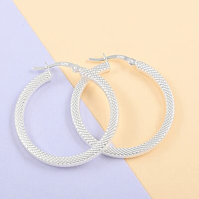 Sterling Silver Diamond-Cut Hoop Earrings 3 Grams
