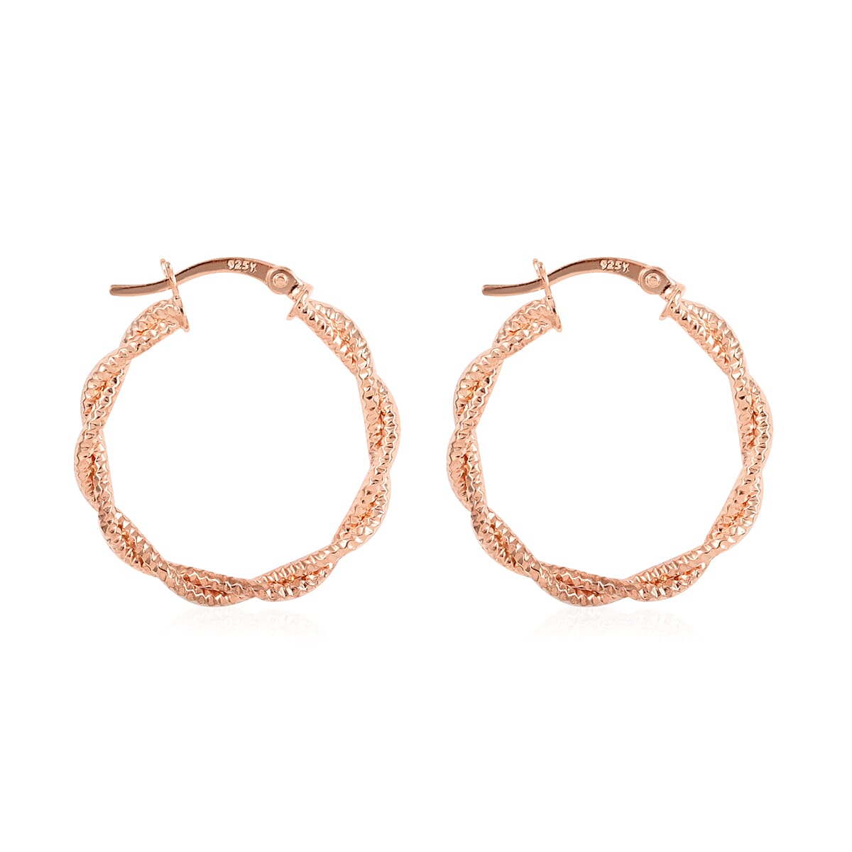 14K Rose Gold Over Sterling Silver Twisted Hoop Earrings 3 Grams