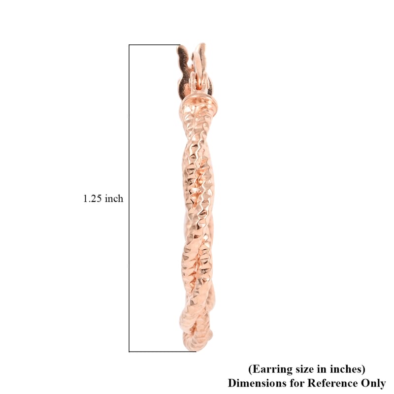 14K Rose Gold Over Sterling Silver Twisted Hoop Earrings 3 Grams