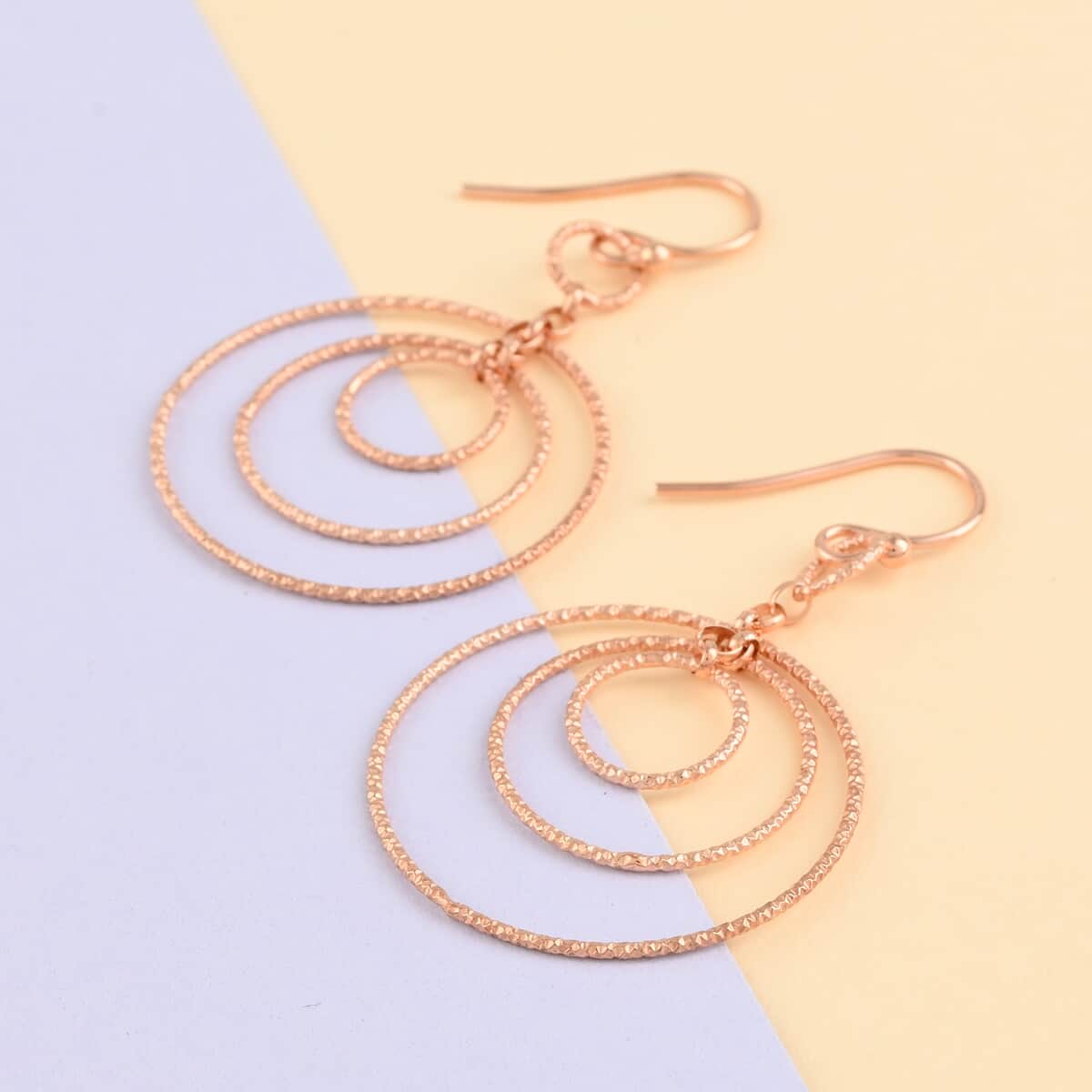 14K Rose Gold Over Sterling Silver Circle Dangle Earrings 2.70 Grams image number 1